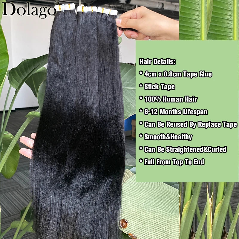 Tape In Hair Extensions Human Hair For Black Women Light Yaki Straight Bundles Tape Ins Raw Microlinks Human Hair Extensions