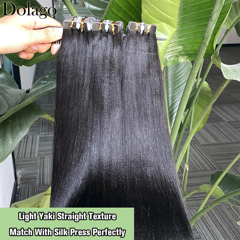 Tape In Hair Extensions Human Hair For Black Women Light Yaki Straight Bundles Tape Ins Raw Microlinks Human Hair Extensions