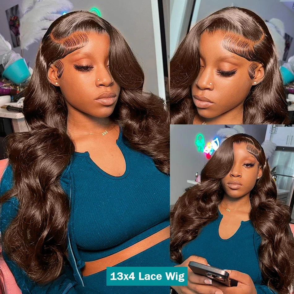 30 36 Inch 250 Density Chocolate Brown Body Wave 13x4 Lace Front Human Hair Wigs Brazilian Colored 13x6 Frontal Wig For Women