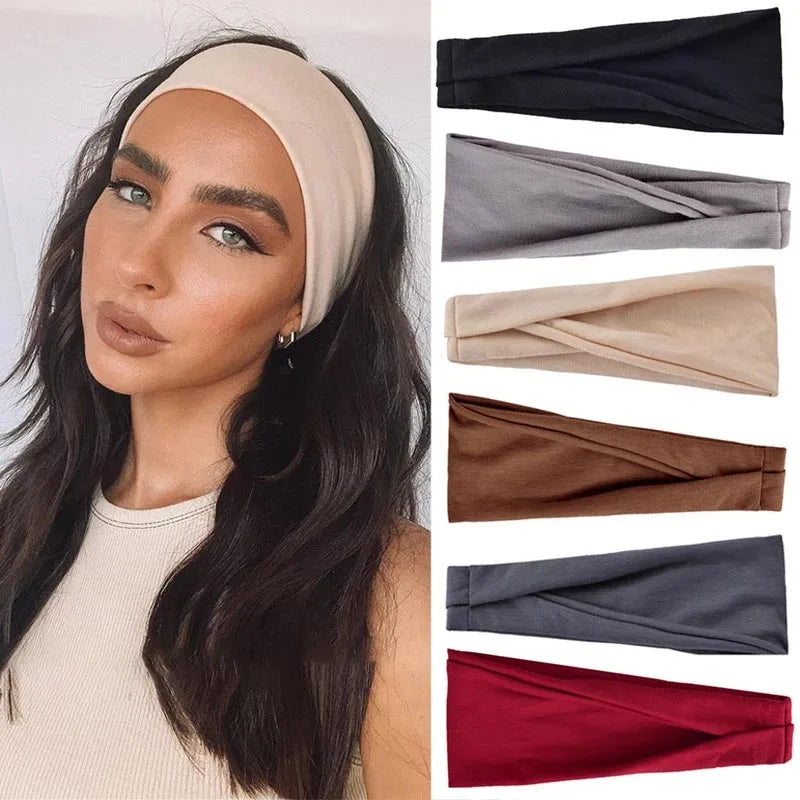 Women Headband Turban Solid Color Elastic