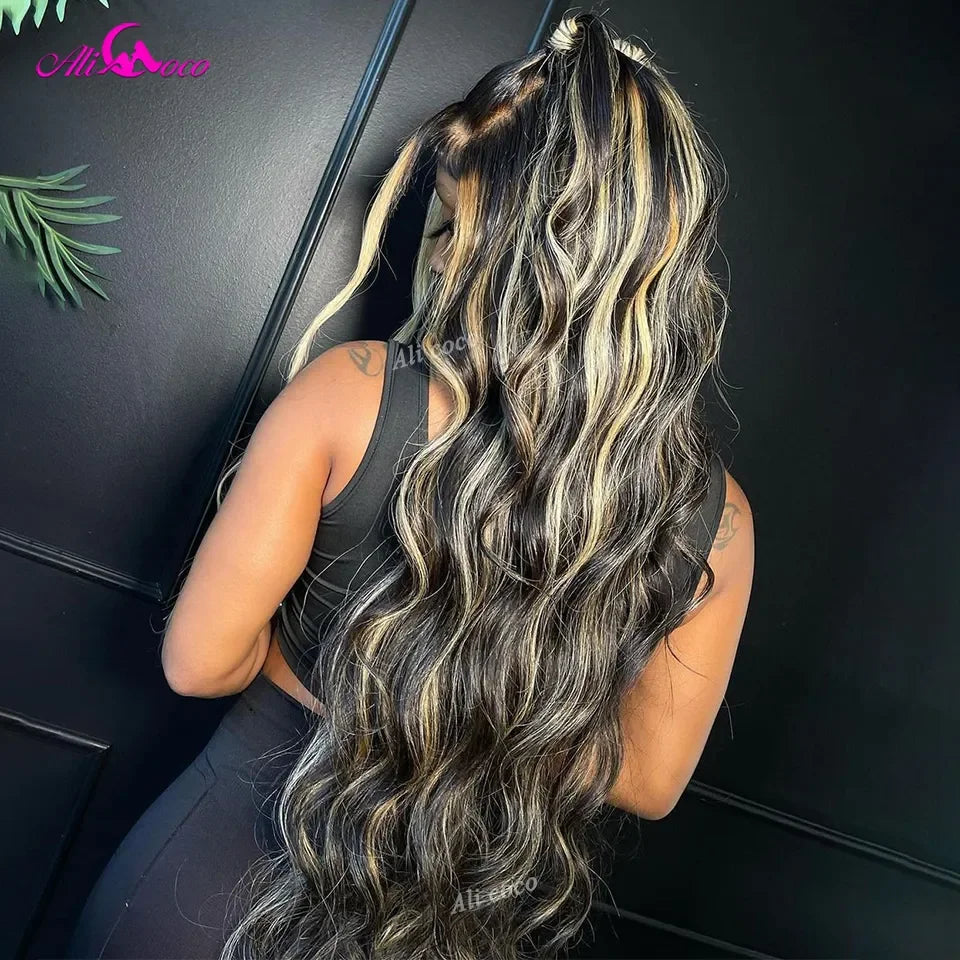 Blonde Highlight Wig 13x4 Lace Frontal Wigs For Black Women 180% Density Body Wave Human Hair Wigs Brazilian Remy Human Hair