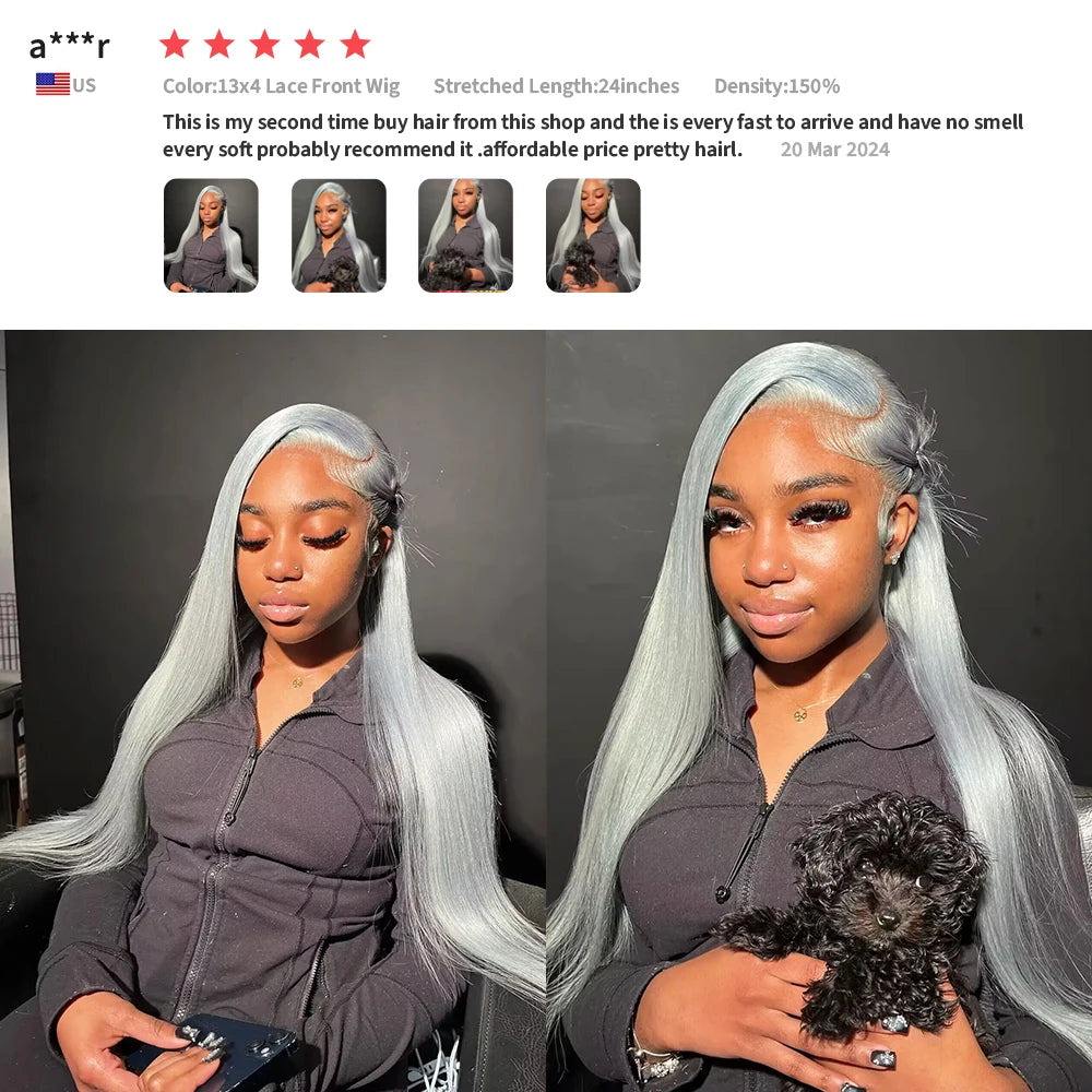 Silver Grey 613 Colored 13x6 HD Transparent Lace Frontal Wigs Human Hair Wig  For Black Women Brazilian Remy Hair Full Lace Wigs