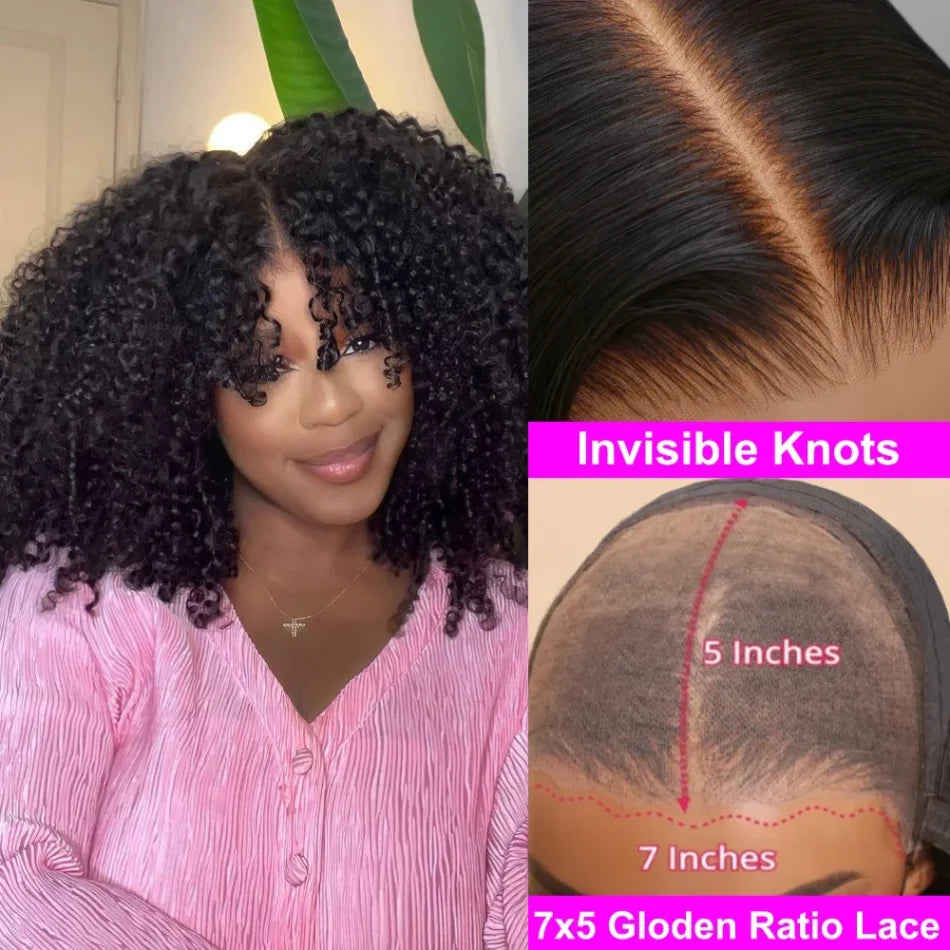 UNice Hair Bye Bye Knots Wig Kinky Curly Natural Black 7x5 Lace Front Wig for Women Pre Plucked Glueless Wear Go Wigs